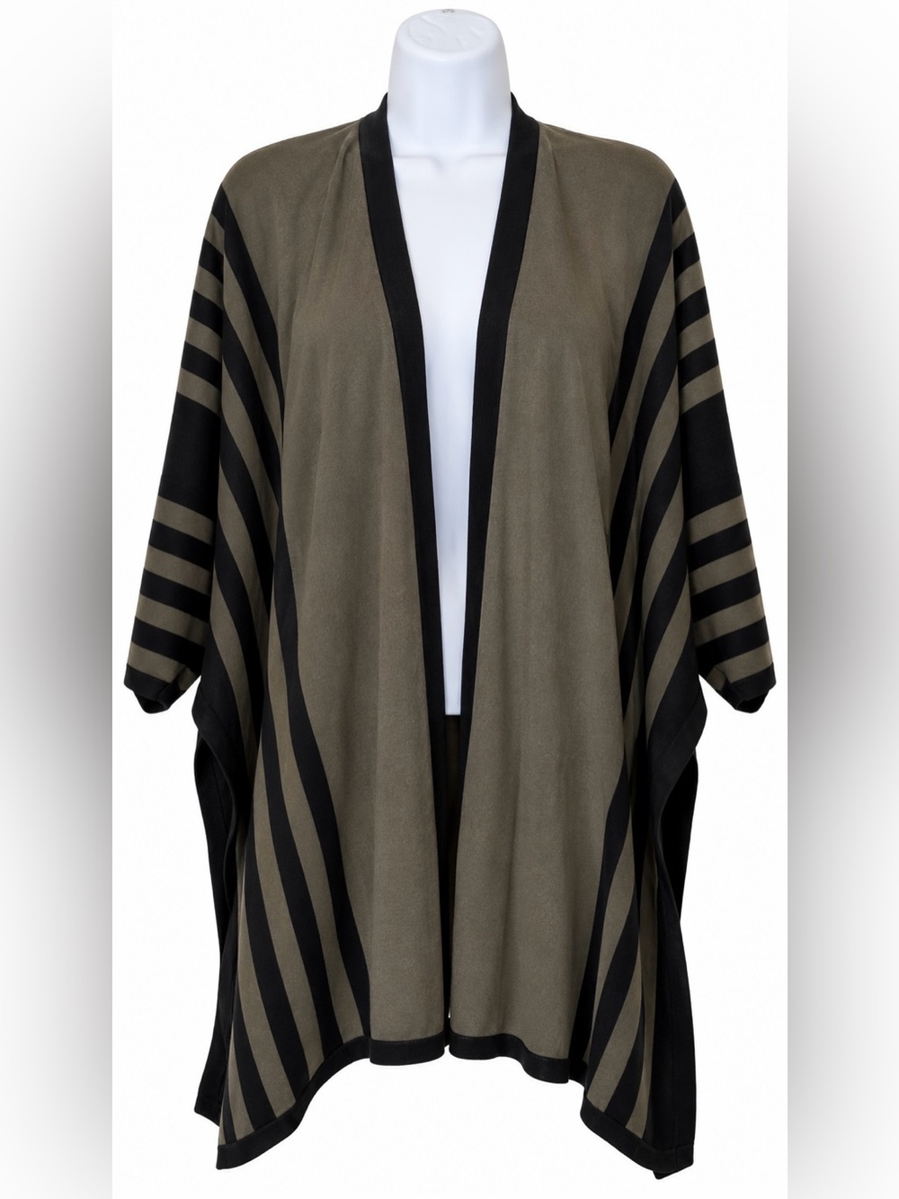 august silk Women’s Olive Green & Black Striped Open-Front Wrap Cardigan Size L